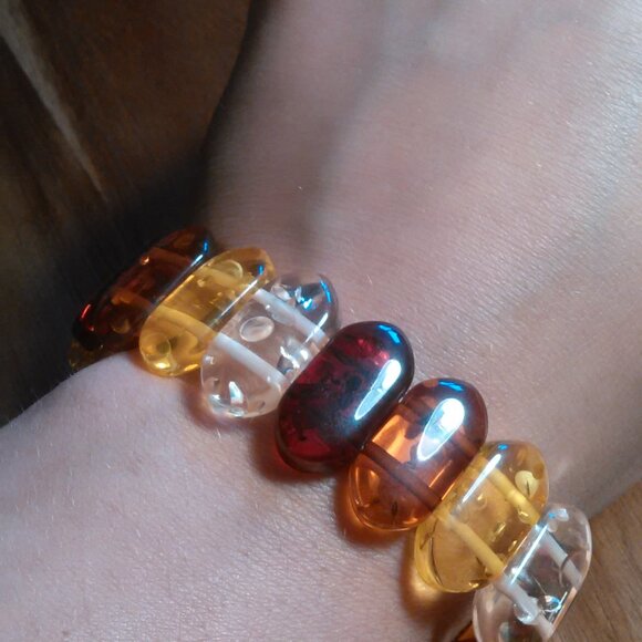Multi-Color Simulated Amber Block Bead Stretch Bracelet - Picture 8 of 11